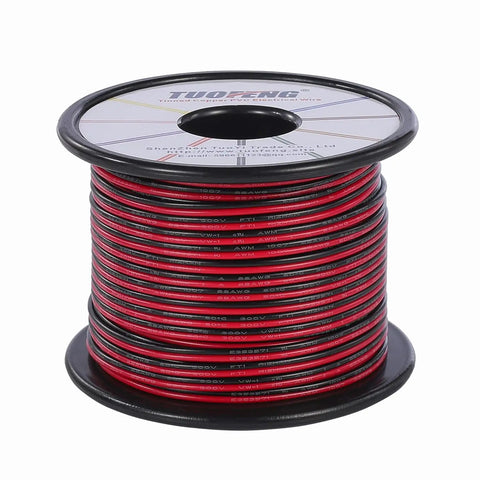 22 AWG Electrical Wire For LED Strips 100 Ft Red Black 2 Pin Extension Cable DC 12V 24V Single Color With Oxygen Free Copper Tin Plated PVC UL1007 spool