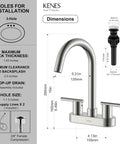 Dimensions diagram for 4 Inch 2 Handle Centerset Brushed Nickel Lead Free Bathroom Faucet With Pop Up Drain And Two Water Supply Lines