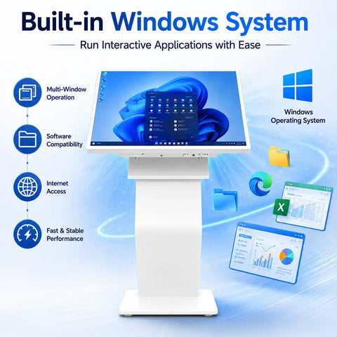 Kickass 43 Inch Windows Touch Screen Kiosk Featuring Smooth Operator Performance And Built In Browser For Retail Self Ordering Pos Terminal Digital Signage Or Mall Directory Booths That Handle Any Task No Sweat with Windows system.