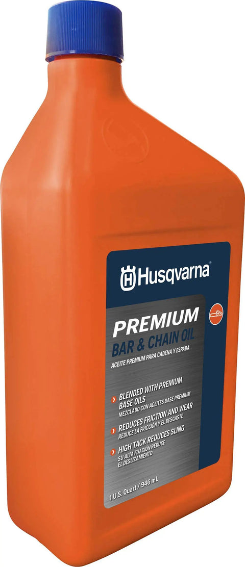 X Guard Premium All Season Mineral Bar And Chain Oil For Chainsaws, 1 quart bottle, orange container with blue cap