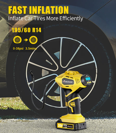 Roadside Ready Cordless Tire Inflator Portable Air Compressor 20V Rechargeable Battery Powered Car Pump with digital gauge