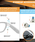Smart Glasses Repair Kit With Ten Precision Screws And Dedicated Screwdriver showing installed screws on eyewear frame.