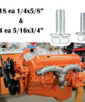 Oil Pan Bolt Kit For Chevy SBC And Ford SBF V8 Engines, 22-Piece Set with engine and bolts detail