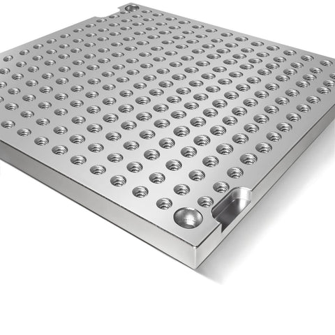 8 Inch Aluminum Fixture Plate 8 By 8 By One Half Inch Mini Pallet MIC 6 Anodized Tooling Plate With Four Quarter Inch Twenty Threaded Holes