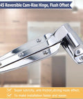 Reversible Cam Rise Hinge With Flush Mount And Polished Chrome Finish Self Closing Design Heavy Duty Steel Waterproof