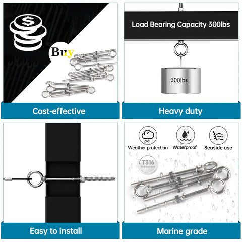 Five Pack Heavy Duty Stainless Steel Eyebolts With Nuts And Washers And Drill Bit Quarter Inch Threaded Eyebolts Marine Grade UNC 3A Shoulder Lifting Rings, featuring cost-effective, heavy-duty marine grade use and easy installation.