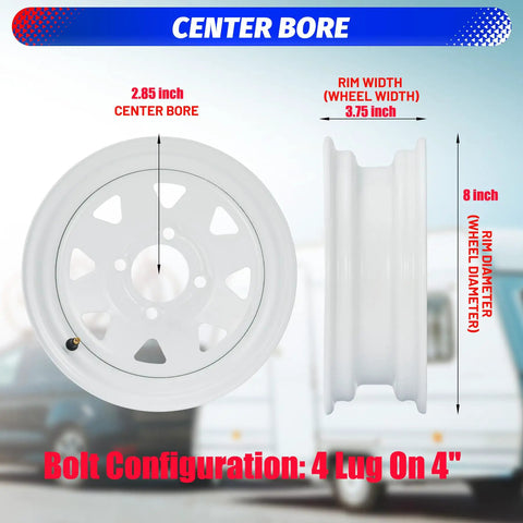 2 Pack 4.80-8 Trailer Tires With 8 Inch Rims 4 Lug On 4 Inch Bolt Pattern Center Bore 2.85 Inch wheel specifications diagram