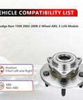 Pair Front Wheel Hub And Bearing Assembly For Ram 1500 2002 2008 5 Lug 2 Wheel ABS Models Only Without ABS Sensor displayed