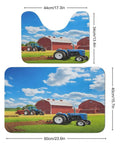 Farm Tractor Print Bath Rug Set 2 Piece Non Slip U Shaped Contour Toilet Mat And Plush Bath Mats Ultra Soft Absorbent Velvet
