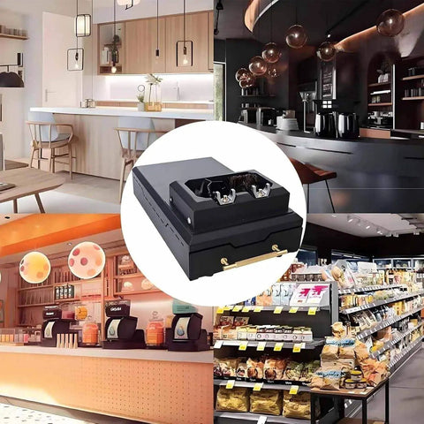 Automatic Coffee Grounds Cleaner With Electric Portafilter Brush And Espresso Knock Box in modern kitchen setting.