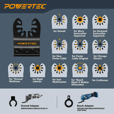 Heavy Duty Carbide Oscillating Tool Blades Three Piece Replacement Set With Dual Adapters for various multitool brands.
