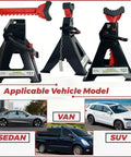 Beefy 3 Ton Jack Stands With Double Safety Lock Pin, Adjustable 11.02 To 16.14 Inch Height, Black, for Cars and SUVs