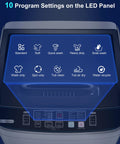 10 program settings displayed on LED panel of Portable Washing Machine 2 In 1 Compact Washer Built In Drain Pump 1.7 Cu Ft.