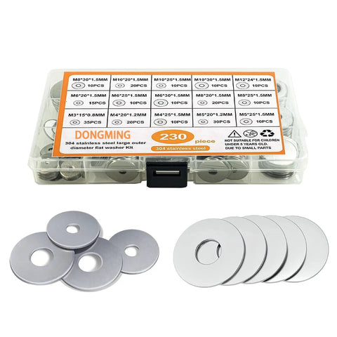230 Piece Flat Washer Essentials Kit For Electrical Connections And General Repairs Includes Various Size Washers To Fit Screws Nuts And Bolts Distributes Load Prevents Loosening Perfect For Diy Home And Auto Projects. 304 stainless steel washers in storage case