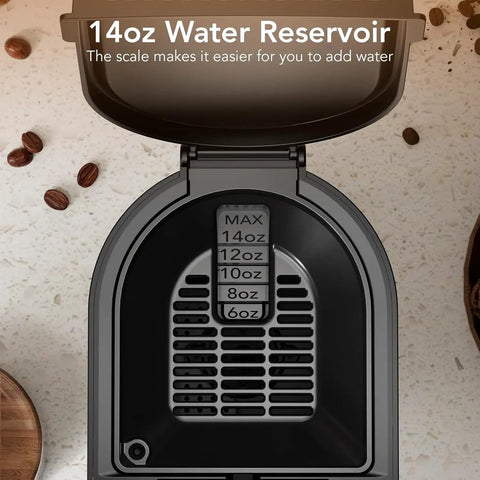 Open water reservoir of 2 In 1 Single Serve Coffee Maker For K Cup Pods And Ground Coffee, Adjustable 6 To 14 Oz Brews