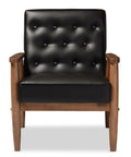 Mid Century Lounge Chair With Wood Frame In Dark Walnut Finish, Button Tufted Cushions With Piping, Removable Cushions