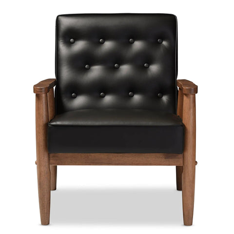 Mid Century Lounge Chair With Wood Frame In Dark Walnut Finish, Button Tufted Cushions With Piping, Removable Cushions