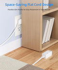 Flat Plug Extension Cord Pack Six Foot White Indoor Power Strip With Three Polarized Outlets And Tamper Guard in use