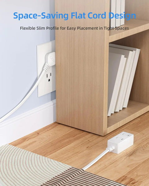 Flat Plug Extension Cord Pack Six Foot White Indoor Power Strip With Three Polarized Outlets And Tamper Guard in use