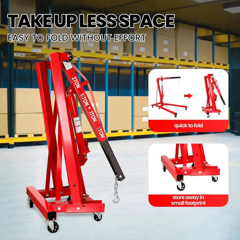 Heavy Duty Engine Hoist Leveler And Foldable Hydraulic Cherry Picker Crane Built Tough for Serious Garage Jobs, compact and easy to fold.