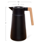68 Oz Stainless Steel Insulated Coffee Carafe With Tea Infuser And Strainer 2 Liter Double Wall Vacuum Thermal Dispenser For Hot Or Cold Beverages Keeps Brew Fresh For Hours Black with wood handle, dimensions shown