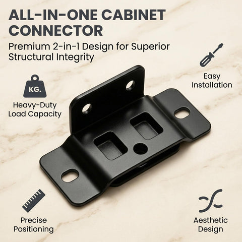 Heavy Duty 2 In 1 Quick Fitting Furniture Corner Bracket Made From Cold Rolled Steel With Safety Card Slot, black, top view.