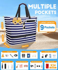 Massive 49L Beach Cooler Tote With Insulated Compartment, shown with multiple pockets, waterproof and sandproof.