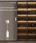 12V Modular COB LED Cabinet Light Strips installed in glass display showcasing warm glow and touch dimmer visibility
