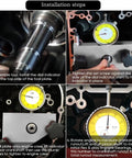 Crank Shaft Runout Measuring Tool 9015 installed with dial indicator on Twin Cam and Evolution Big Twin Bikes engine