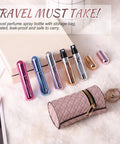 Super Portable Mini Refillable Perfume Atomizer Bottles Set - 5 pack of colorful 5ml travel-size sprays with handy storage bag.