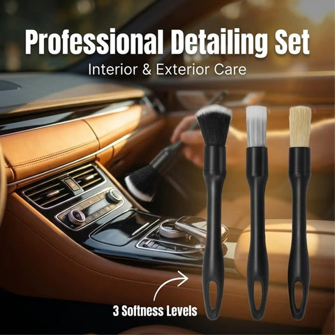 Detailing brushes on car dashboard from 8 Piece Car Detailing Kit With Boar Hair Brushes Ultra Soft Duster Microfiber Cloths