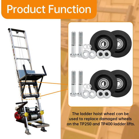 Carriage Wheel Kit For Ladder Hoist Replacement Parts TP250 TP400 4 Pack Rugged Carbon Steel Wheel Assembly for roofing