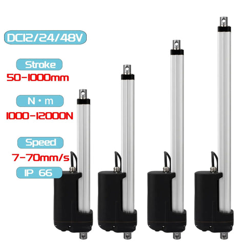 Heavy Duty Linear Actuator 12V 24V 48V 12000N Force IP66 Waterproof Solar Tracker Electric Push Rod with various stroke lengths.