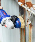 Tough As Nails 6 Pack 4 Inch Wire Cup Brushes For Angle Grinders With 5/8 Inch Arbor, removing rust with steel bristles.