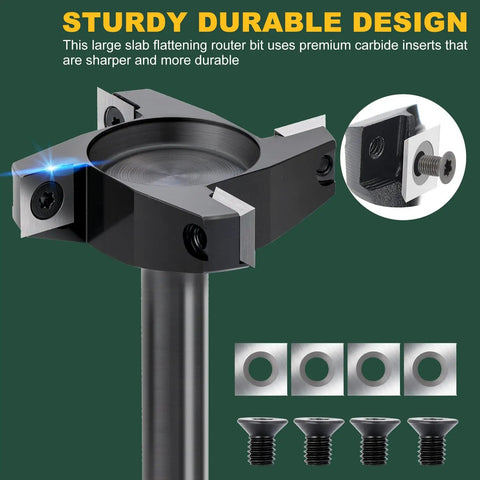 CNC Spoilboard Surfacing Router Bit With 1/2 Inch Shank 2-1/2 Inch Cutting Diameter 4 Wing Carbide Planing Bit For Slab Flattening And Woodworking
