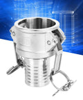 Heavy Duty 304 Stainless Steel Camlock Fitting For A Snappy Quick Hook Up 1.5 Inch Hose Coupling and Cam Lock Pipe Connector close-up.