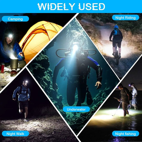 2000 Lumen Scuba Dive Light Beast Bright Rechargeable Underwater Headlamp used in camping, cycling, scuba diving, fishing, walking at night