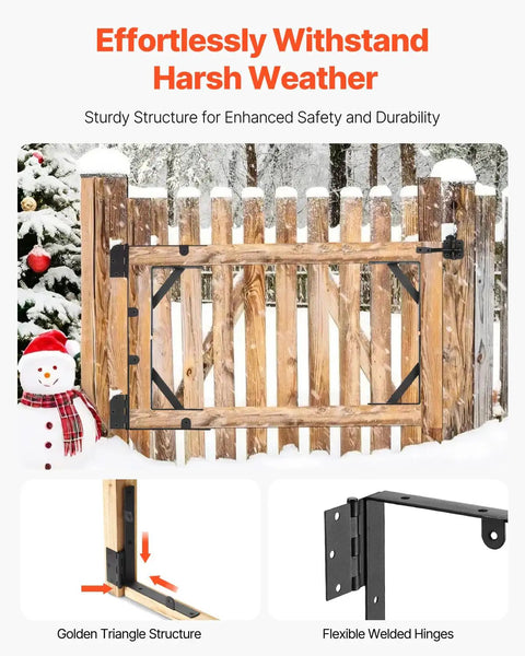 Anti Sag Gate Corner Brace Bracket Kit With Latch Lock for shed doors, corral and driveway gates, black iron on wood, winter scene