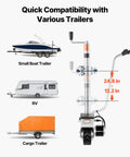 VEVOR Electric Trailer Dolly 5500 Lb Towing Capacity with adjustable height shown with boat, RV, and cargo trailers.