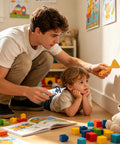 Father and child using Two Piece Drywall Repair Paste Kit With Heavy Duty Scraper for patching wall holes. Child watching.