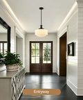 puncoll 13.8‘’ Vintage Milk Glass Pendant Light Kitchen Island hanging in a bright entryway with natural light.