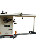 Heavy Duty Mobile Base And Table Saw Extension Combo Rock Solid Shop Workhorse With Swivel Casters side view with adjustable height features.