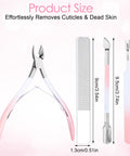 4 In 1 Cuticle Tool Set With Nipper Pusher Cutter And File In Pink Leather Case For Pro Grade Nail Care Manicure Pedicure