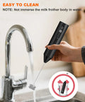 Soenglyun 3 Speed Rechargeable Milk Frother Handheld Press With Travel Cover Quiet Foam Maker cleaning under running water