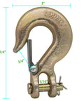 Five Sixteenth Inch Clevis Slip Hook With Safety Latch For Heavy Duty Towing And Trailer Winch Use, G70 18000 Lb Capacity Chain Hook