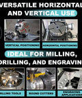 4 Slot T Base Rotary Table For Milling Machines With 4 Inch Diameter 100 Mm, showing horizontal and vertical use for milling and engraving
