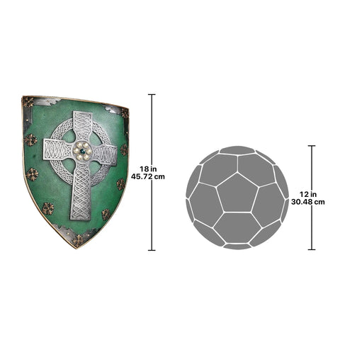 Celtic Cross Warriors Shield Wall Decor Sculpture Medieval Style Replica 18 Inch Mounted Shield with dimensions