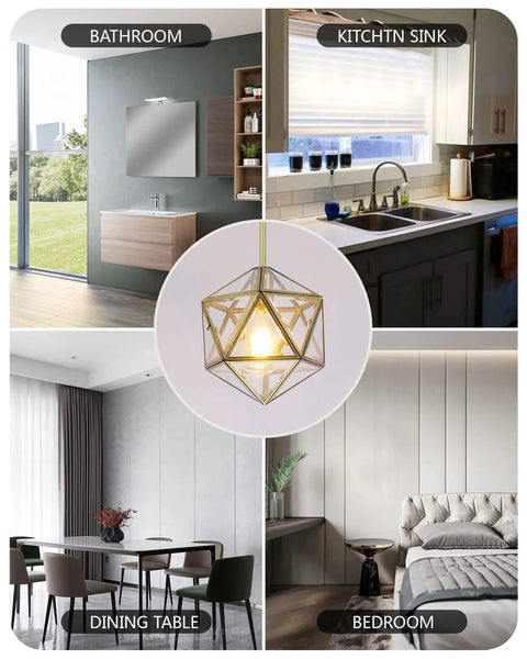Modern Brass Chandelier With Adjustable Height Hanging Lights And 4mm Clear Glass Shade Pendant Lighting for Kitchen Sink