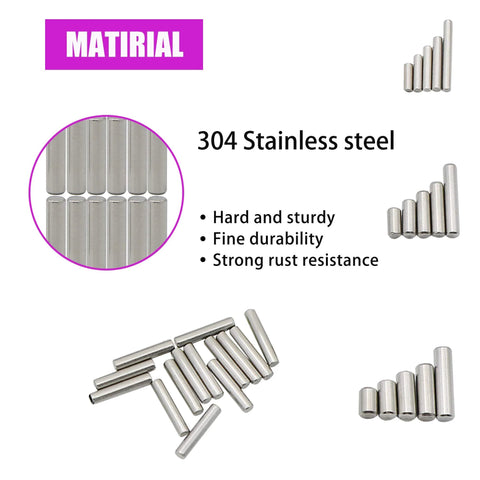 Dowel pin assortment, 225 pieces, stainless steel (M2, M3, M4), 304 SS
