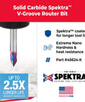 Spektra Extreme Tool Life Coated Solid Carbide V-Groove Router Bit 60 Degree 1/4 D 7/32 CH Shank 1/4 Inch 3 Flute CNC Bit